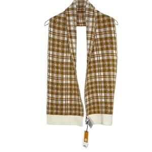 Timberland OS NEW Brown White Plaid Knit Long Scarf Outdoor Neck Warmer
